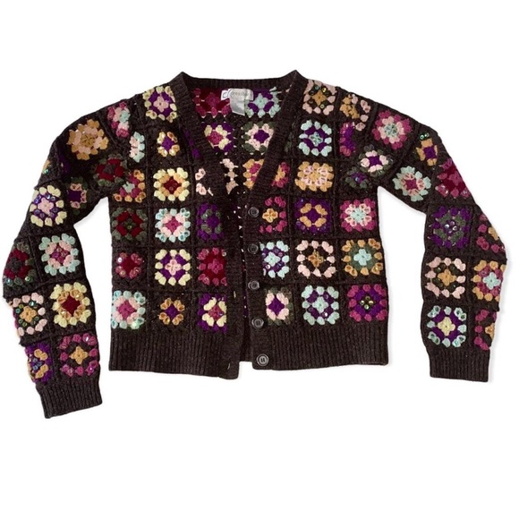 dressbarn Sweaters - Vintage Y2K Dressbarn Crochet Granny Square Sequin Wool Sweater 🥺